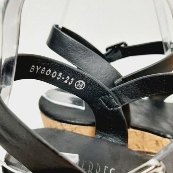 LORA FERRES Patform Wedge Sandals Strappy Black & Silver Sz Eur 38 | US 8 - Picture 4 of 12